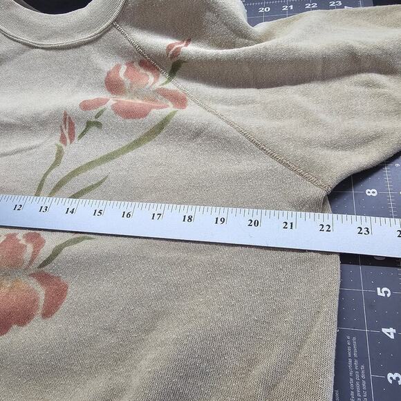 Vintage Boho Sweater Womens Large Tan 80s Glam Rock Retro Floral Cottage Casual - Picture 7 of 9